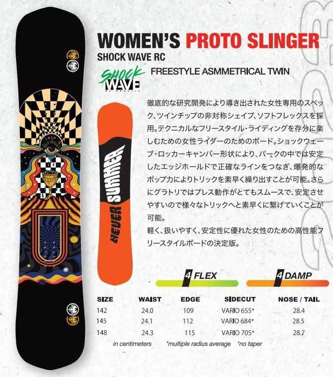 23-24 NEVER SUMMER Ws PROTO SLINGER 142cm ネバーサマー プロト スリンガー オールラウンド 正規品 スノーボード ダブルキャンバー